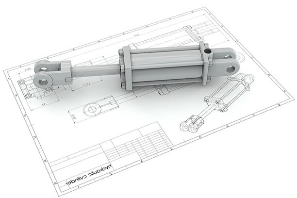 Dibujo de ingeniería del cilindro hidráulico.